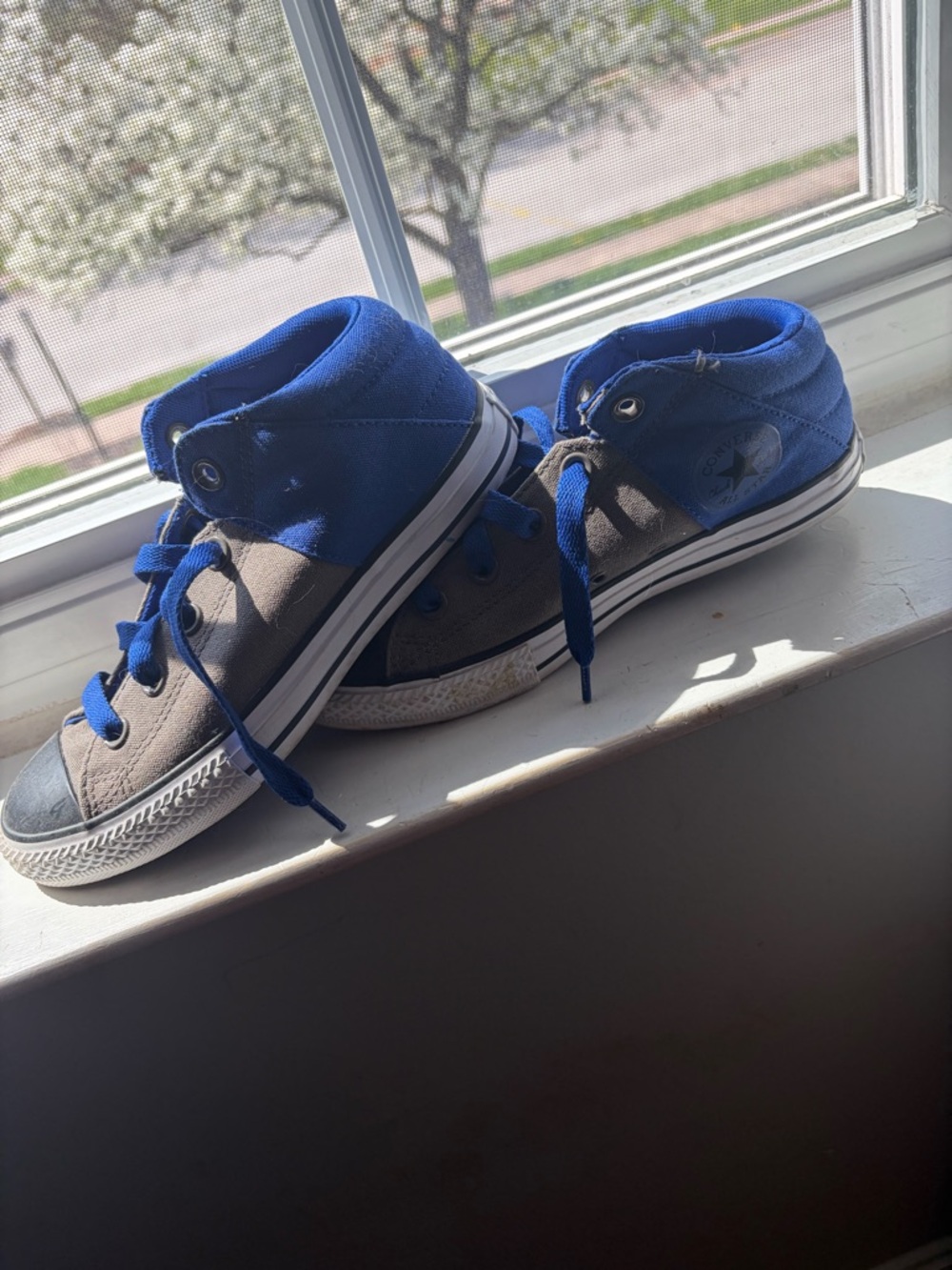 Kids Blue and Gray High-Top Sneakers